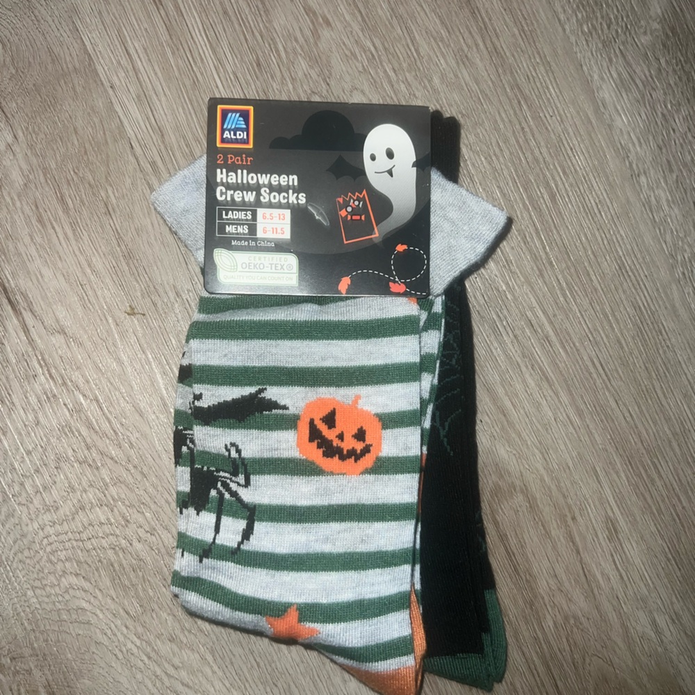 Aldi Halloween Crew Socks - Green and Orange